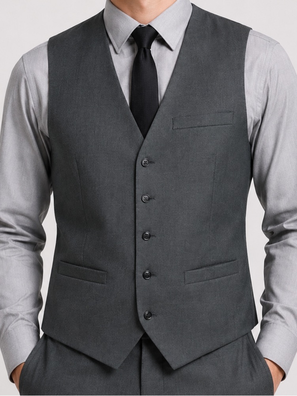 Perry Ellis XL Gray Suit Vest 5 Button Formal Dress Wedding Waistcoat Career Top